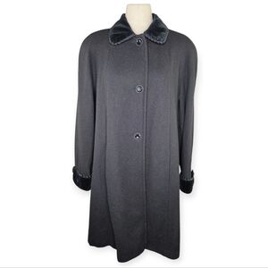 Vintage JaD Black Wool Coat Velvet Trim Made USA Retro 80s 90s